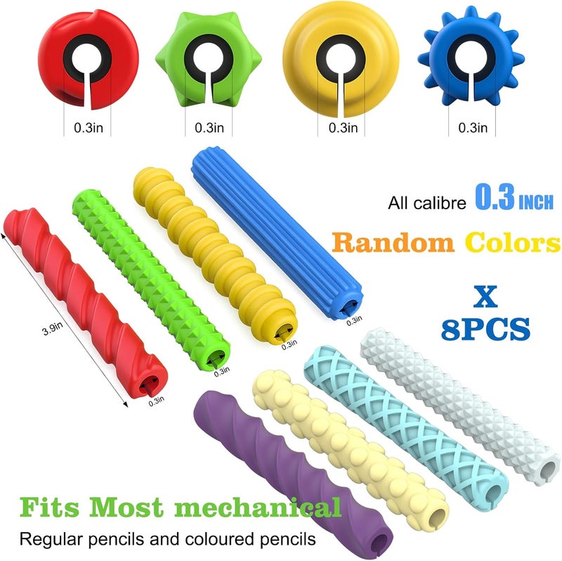 BUSOHA 8 Pack Textured Silicone Pencil Grips - Sensory Fidget for Classroom Textured Squishy Pencil Grips for Kids Handwriting ADHD Tools for Anxiety Relief Items Stocking Stuffers Gift - Image 2